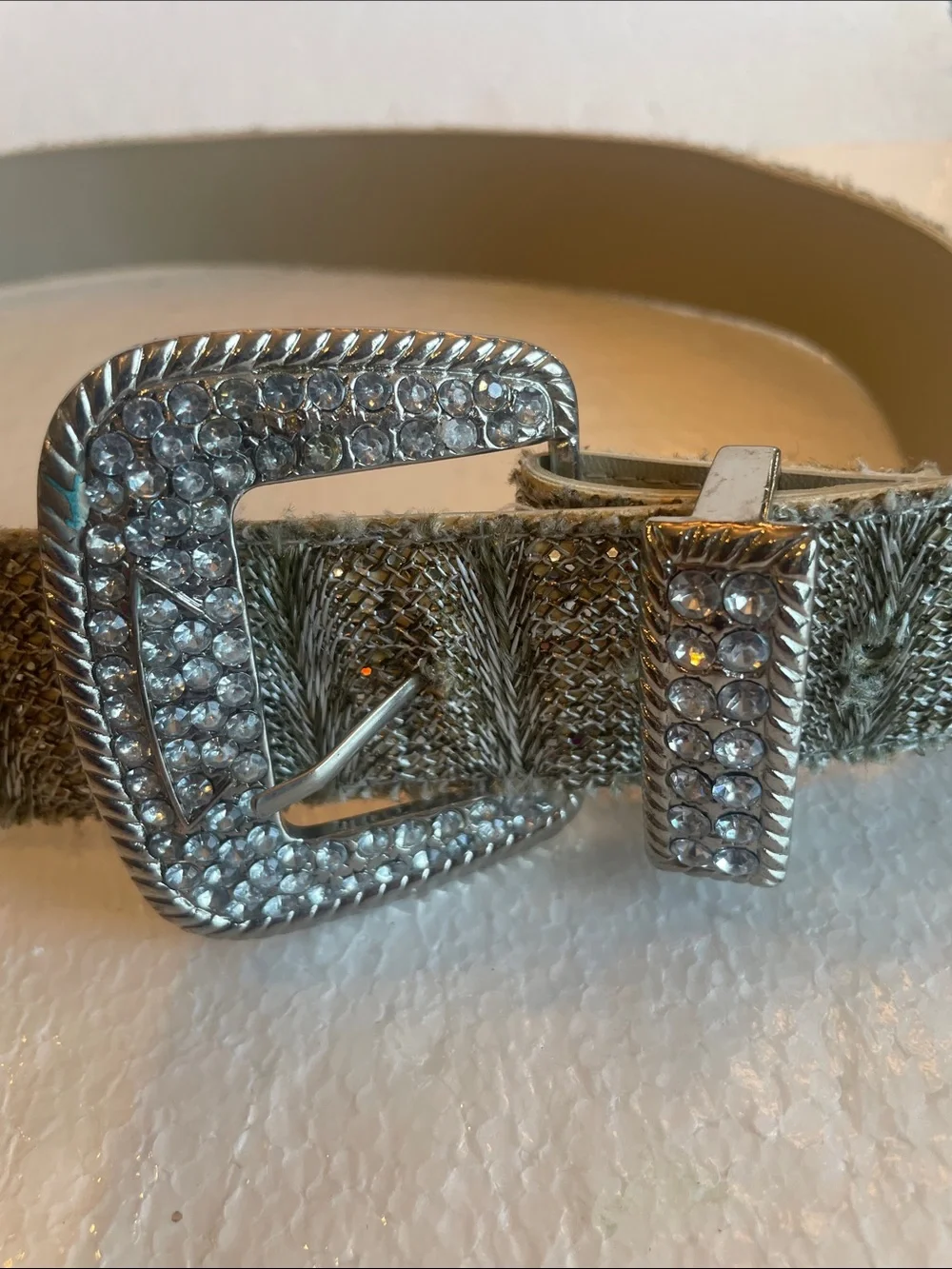 Vintage silver rhinestone western cowgirl metallic wide belt women’s